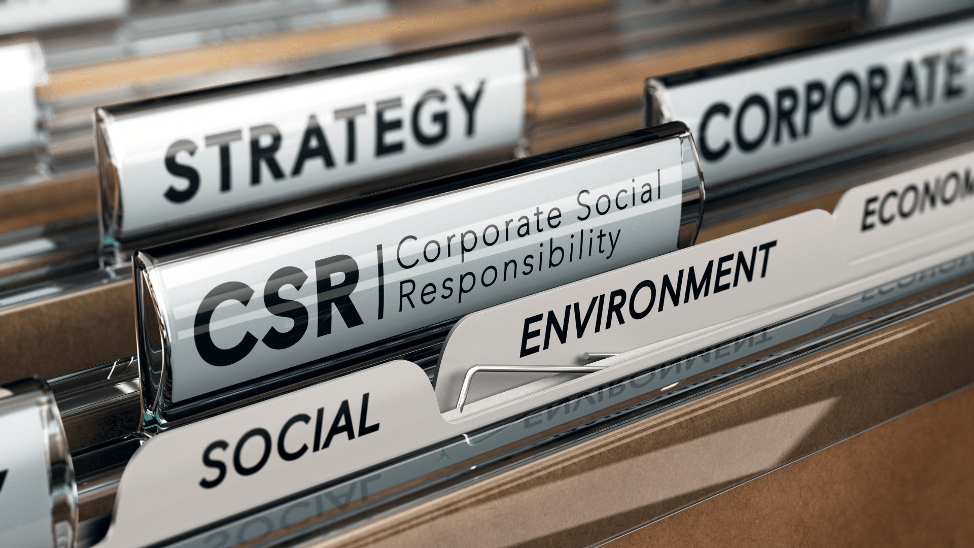 Files showing steps to sustainability for businesses