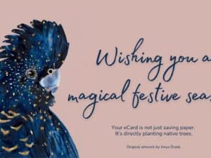 Black cockatoo festive eCard - art by Anya Brock