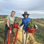 Two women with Pottiputkis and seedling buckets.